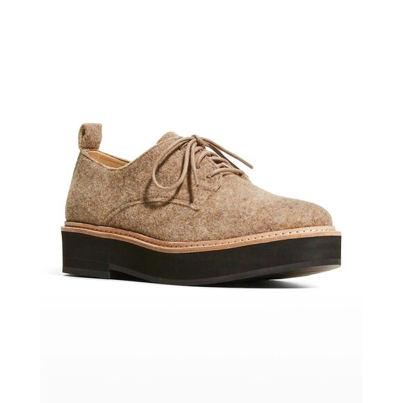 Eileen Fisher Women 7 Shoe NIMS Felt Oxford Barley Academia Old Money Office Tan - Picture 1 of 10